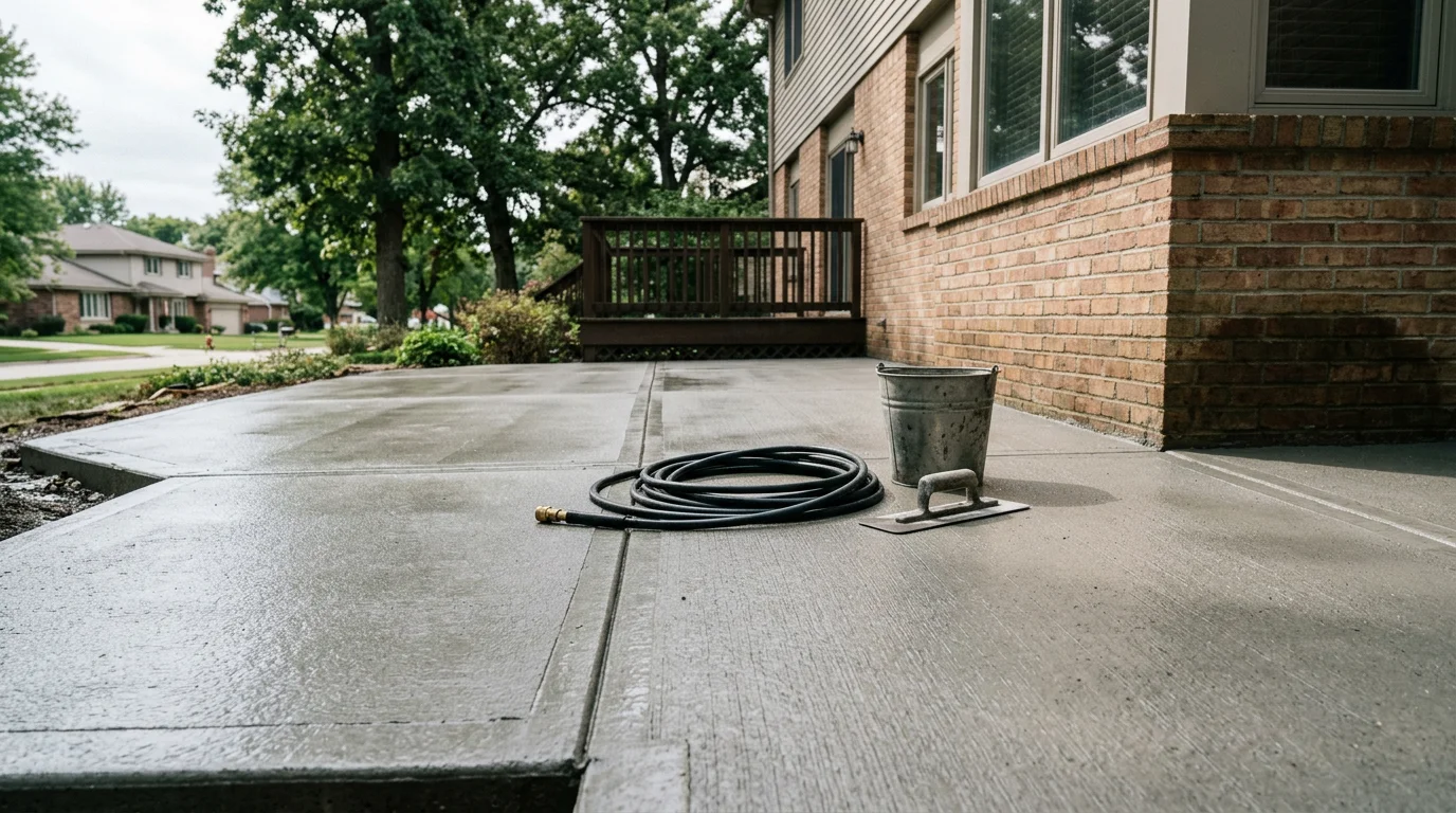 Newly poured concrete driveway in front of a residential home in Aurora