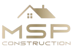 Construction company logo with house icon and MSP text in tan and neutral tones