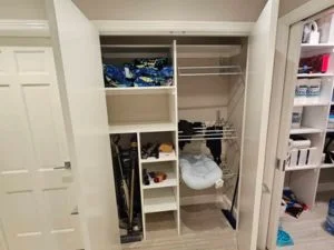 Interior closet with shelving and storage organization