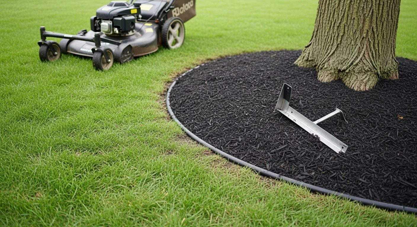 A well-maintained residential front yard in Batavia, IL with freshly edged lawn, trimmed shrubs, and mulched garden beds. The property shows clean, defined landscaping typical of an established Batavia neighborhood home.
